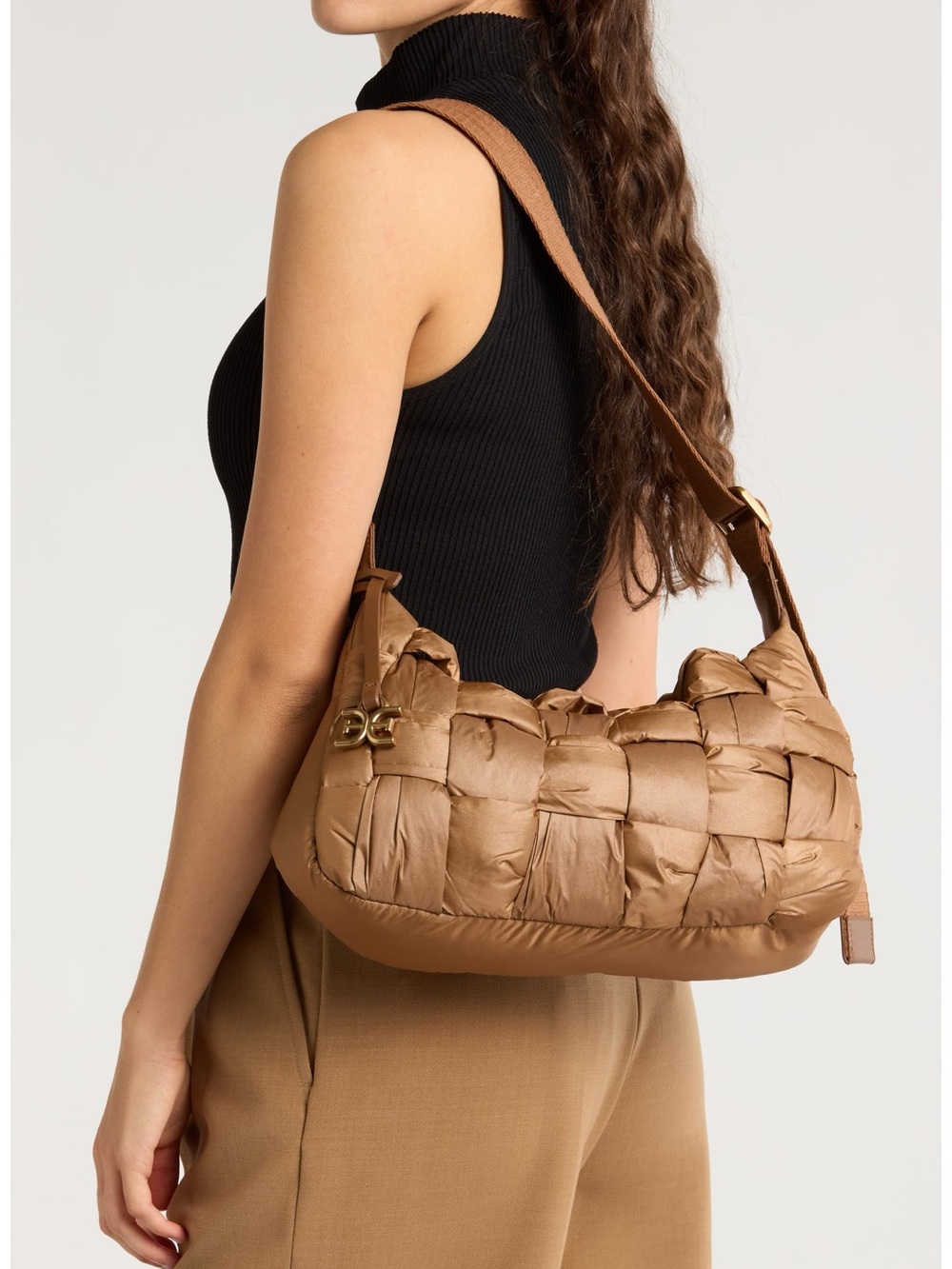 Sam Edelman Woven Puffer Shoulder Bag Bronze Metallic Adjustable Strap